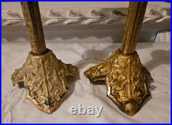 XIX Siecle Paire De Bougeoir En Bronze Dore Decor Feuilles De Vigne H 30 CM