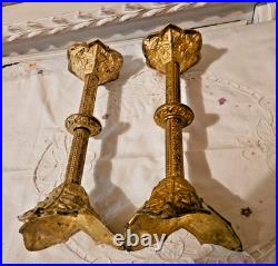 XIX Siecle Paire De Bougeoir En Bronze Dore Decor Feuilles De Vigne H 30 CM