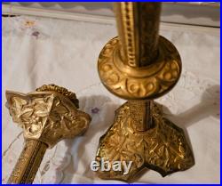 XIX Siecle Paire De Bougeoir En Bronze Dore Decor Feuilles De Vigne H 30 CM