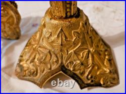 XIX Siecle Paire De Bougeoir En Bronze Dore Decor Feuilles De Vigne H 30 CM