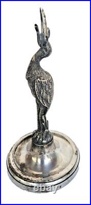 XIX Siecle Porte Menu Heron En Pied En Bronze Argenté Orfevre Pillet H 16 CM