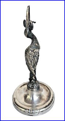 XIX Siecle Porte Menu Heron En Pied En Bronze Argenté Orfevre Pillet H 16 CM