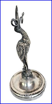 XIX Siecle Porte Menu Heron En Pied En Bronze Argenté Orfevre Pillet H 16 CM