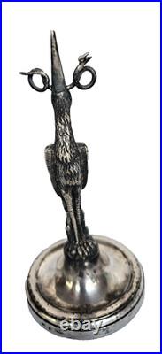 XIX Siecle Porte Menu Heron En Pied En Bronze Argenté Orfevre Pillet H 16 CM