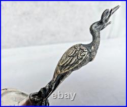 XIX Siecle Porte Menu Heron En Pied En Bronze Argenté Orfevre Pillet H 16 CM