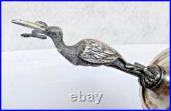 XIX Siecle Porte Menu Heron En Pied En Bronze Argenté Orfevre Pillet H 16 CM