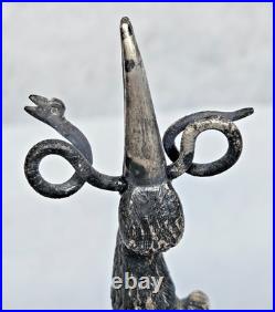 XIX Siecle Porte Menu Heron En Pied En Bronze Argenté Orfevre Pillet H 16 CM