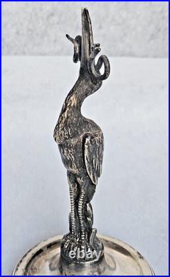 XIX Siecle Porte Menu Heron En Pied En Bronze Argenté Orfevre Pillet H 16 CM