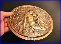 XIXè OSCAR ROTY. PLAQUE BRONZE. L'AMOUR CONSOLE L'HUMANITE. SPECIMEN EXCEPTION-L