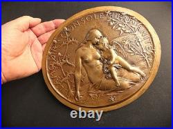 XIXè OSCAR ROTY. PLAQUE BRONZE. L'AMOUR CONSOLE L'HUMANITE. SPECIMEN EXCEPTION-L