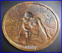 XIXè OSCAR ROTY. PLAQUE BRONZE. L'AMOUR CONSOLE L'HUMANITE. SPECIMEN EXCEPTION-L