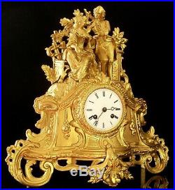 XIXè Siècle, Très Grand Cartel Pendule en Bronze Style Louis XV fonctionne sonne